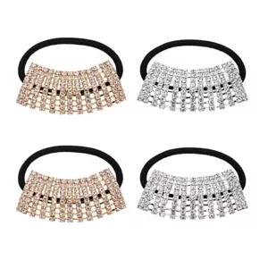 4Pcs Rhinestone Ponytail Holder Cuffs Glitter Elastic Hair Tie Crystal Rhines... - Picture 1 of 5