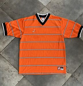 Vintage 1990s Nike White Tag Soccer Jersey Orange Striped Mens Large Made In USA