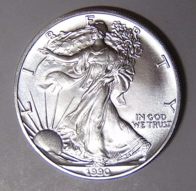 1990 American Silver Eagle BU 1 Oz US $1 Dollar U.S. Mint Brilliant Uncirculated - Image 1 of 4