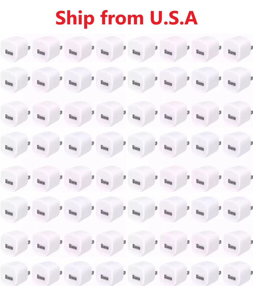 100x White 1A USB Power Adapter AC Home Wall Charger US Plug For iPhone Samsung  - Image 1 of 1