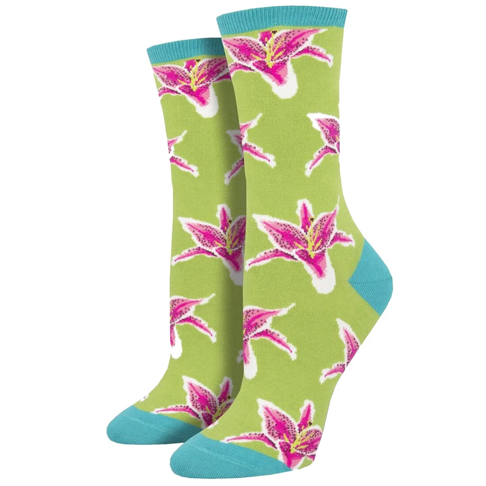 Calcetines Socksmith Para Mujer Crew Lirios Flores Floral Lirio Verde Novedad Calzado Foto 1 de 1