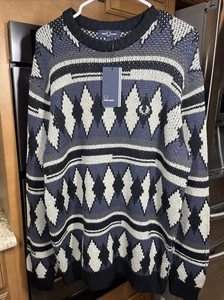 Suéter Fred Perry Grueso Jacquard Tejido Algodón Lana Para Hombre Grande Nuevo - Imagen 1 de 6