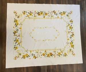 Vintage schwere Leinen Tischdecke mit gelben Rosen 56" x 69" - Bild 1 von 8