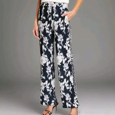 Natori Pants Size XL Tye Dye Floral Crepe  Pull On High Rise Women's Black White - Image 1 of 4
