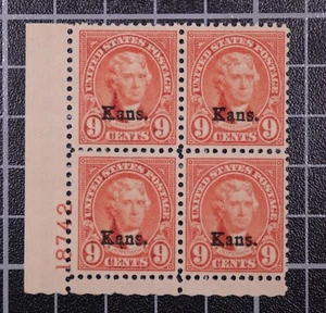 Scott 667 - 9 Cents Jefferson MNH Plate Block Kansas #18742  PF Cert SCV $375.00 - Picture 1 of 3