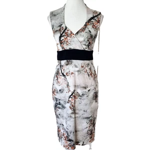 Max Mara Women's Pencil Midi Dress Size S Black Waistband Floral Print V Neck - Picture 1 of 12