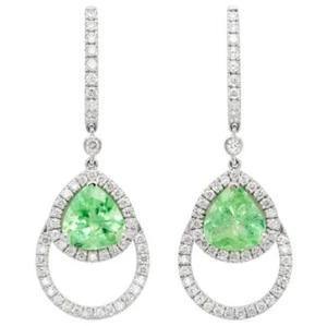 2.10ct Natural Round Diamond 14k White Gold Peridot Anniversary Dangler Earring - Picture 1 of 4