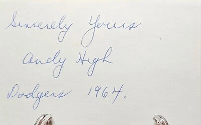 Andy High Brooklyn Dodgers 1934-1964 signed index card JSA COA AQ52883 - Image 1 of 3