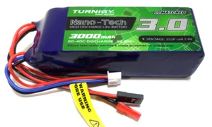 Turnigy Nano-Tech 3000mAh 2s 7.4v 20c 40c LiPo receiver rx pack futaba jr jst - Picture 1 of 1