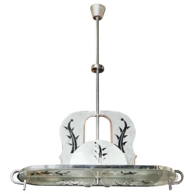 Lámpara de araña grande de vidrio grabado Art Deco de Luigi Brusotti, Italia, 1935 Foto 1 de 4