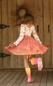 Girls Floral Rust Swiss Dot Tulle Dress. Fall Special Occasion Dress. Size 10 - Picture 1 of 7