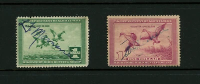 USA Scott # RW4 RW5  Fine Used Signed No Gum Duck BOB US Stamps Cat $140 - Image 1 of 2