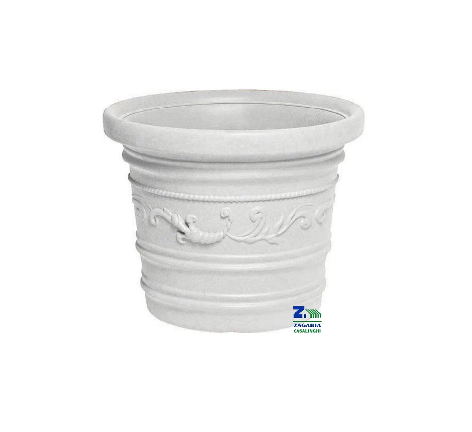 NUOVA PLASTICA ADRIATICA VASO TONDO RESINA FESTONATO BIANCO LINEA CILINDRICA CM Ø 35 X 25 H DOPPIO BORDO