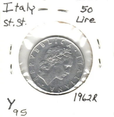 Italy 50 Lire, 1962 Stainless Steel, KM 95 - Image 1 of 2