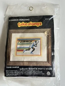 Monarch Horizons Take Alongs Vintage 1980 Needlepoint TENNIS SAMPLER 7"x5" RARE - Picture 1 of 2