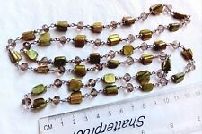 100cm Long Green Mother Of Pearl & Glass Bead Necklace  A470