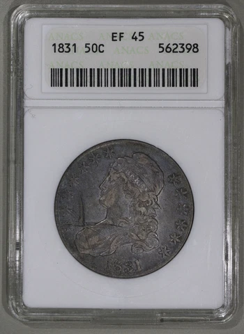 1831 (XF45) Capped Bust Half Dollar 50c ANACS Soapbox Graded Coin Cover