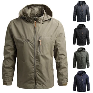 Men's Water Resistant Hooded Fleece Lined Hoodie Windbreaker Rain Jacket S - Picture 1 of 14