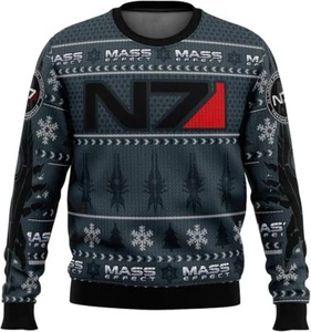 Mass Effect x animeape N7 Ugly Christmas Sweater Men's T-Shirt Long Sleeve Tee M - Picture 1 of 1