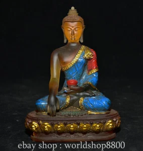 5.2" Old Chinese Coloured Glaze Gilt Dynasty Sakyamuni Tathagata Buddha Statue - Picture 1 of 11