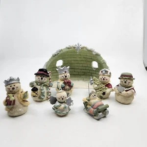 Vtg Snowman Nativity Igloo 8 Piece Christmas Decor Resin Tealight Candle Holder - Bild 1 von 12