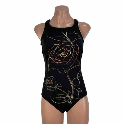 black metallic floral MAXINE one piece swimsuit size 10 Racerback - Image 1 of 4