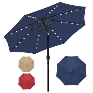 9ft Solar Umbrella 32 LED Lighted Umbrella for Garden Backyard Pool Dark Blue - Picture 1 of 8