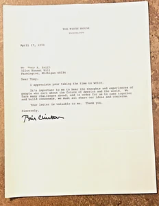 ~PRESIDENT BILL CLINTON LETTER APRIL 17, 1993 WHITE HOUSE AUTOPEN SIGNATURE~ - Picture 1 of 5