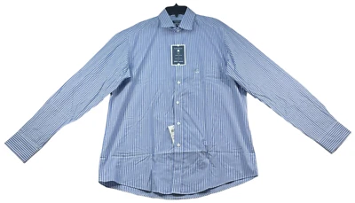 Camisa social masculina Club Room tamanho 15.5 listrada azul branca resistente a rugas nova - Imagem 1 de 4