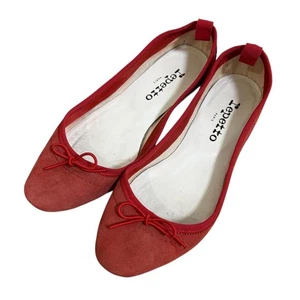 repetto Ballet shoes Flat Pumps Ribbon Suede Red Size 37 ES1 - Picture 1 of 11