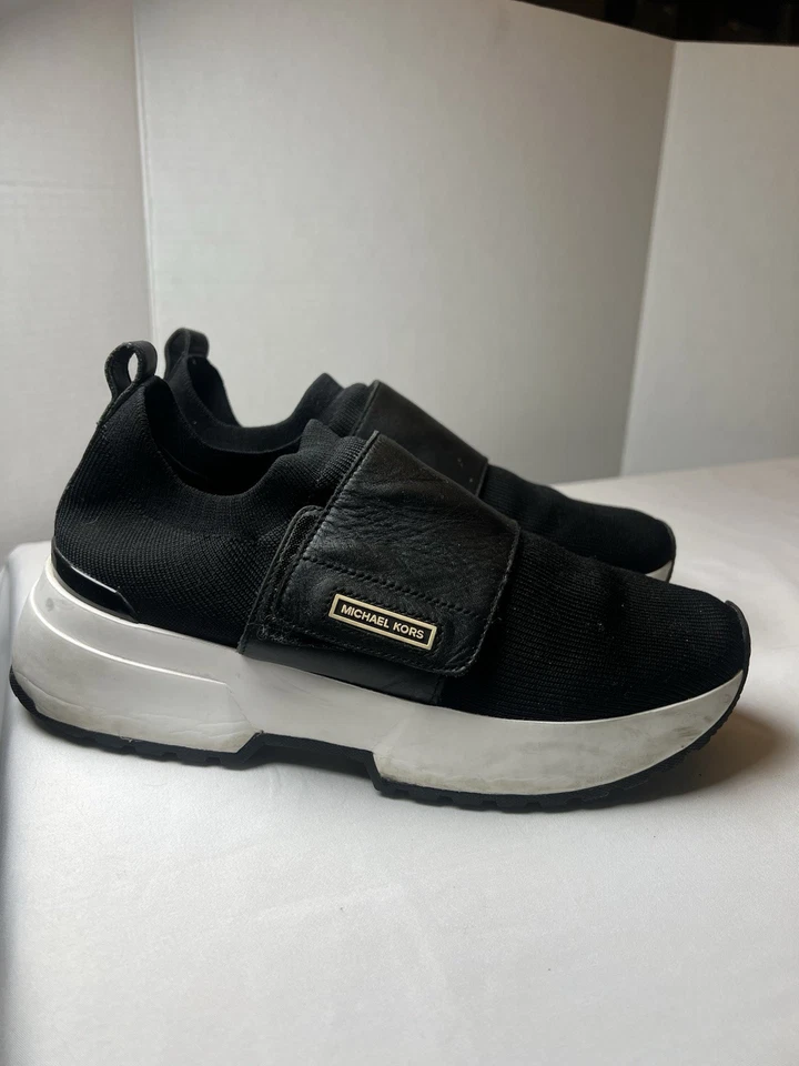 Michael Kors Cosmo Zapatillas de Punto Sin Cordones Negro Plataforma Cuña Talla 9.5 Comodidad Foto 1 de 4