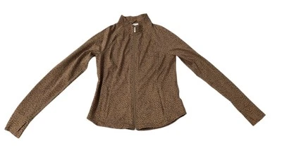Athleta Salutation Jacket Womens Medium  Brown Full Zip Long Sleeve Leopard Yoga - Image 1 of 4