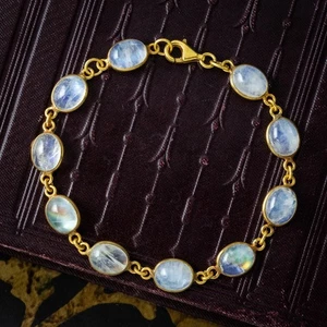 Vintage Rainbow Moonstone Bracelet Silver 18ct Gold Cased - Picture 1 of 9