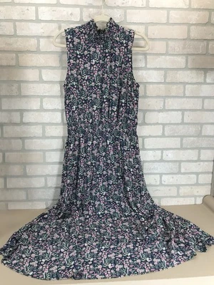 Vestido Nanette Lepore Para Mujer 14 Azul Marino Floral Cuello Ajustado Cintura Maxi Alto Lo Foto 1 de 4