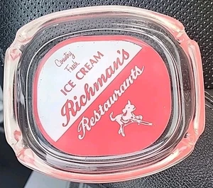 Vintage RICHMANS Ice Cream Restaurants NJ dish Glass ASHTRAY Cow - Picture 1 of 2
