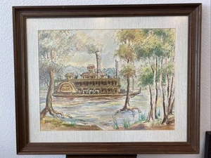 De Colección Baton Rouge Steamboat Riverboat Original Acuarela Pintura SeanChilds 1900? - Imagen 1 de 20