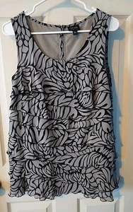 Nicole Miller Womens Top M Ruffle Back Zip Sleeveless Floral Print Blouse LNC - Bild 1 von 3