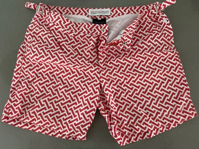 Shorts de natação Orlebar marrom Bulldog (34 masculino, geométrico vermelho/branco) - Imagem 1 de 4