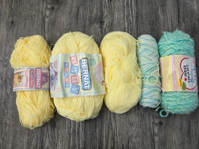 Bernat Softee Sport Red Heart Baby Yarn Acrylic 18 Oz Yellow Green LOT 5 Skeins - Image 1 of 4