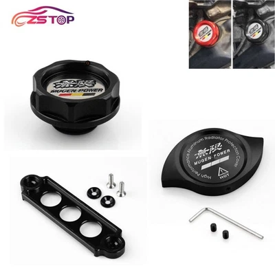 Black JDM Oil Filler Cap Water Radiator Cap Battery Tie Down Ki For Honda Civic Foto 1 de 4