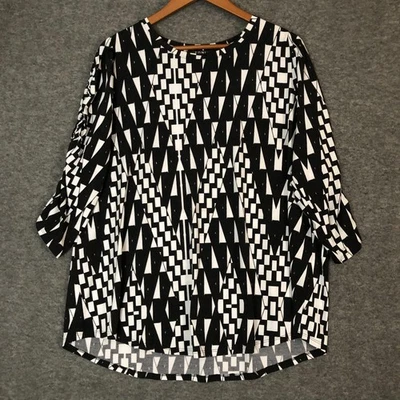 Blusa Toni Morgan Mujer XL Negra Blanca Estampado Geométrico Manga 3/4 Top Elastizada Foto 1 de 4