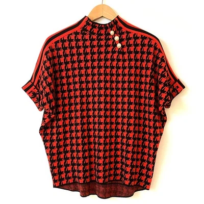 Suéter Top De Colección Christian Dior Rojo Negro Pata de Gallo Cuello Simulado Manga Corta Foto 1 de 4