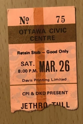 1977 JETHRO TULL OTTAWA ONTARIO CONCERT TICKET STUB AQUALUNG THICK AS A BRICK - Image 1 of 2