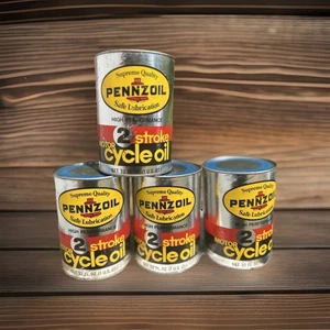 Vintage Pennzoil 2 Stroke Motor Cycle Oil/ Quart Cans Awesome Graphics/70's NOS - Picture 1 of 5