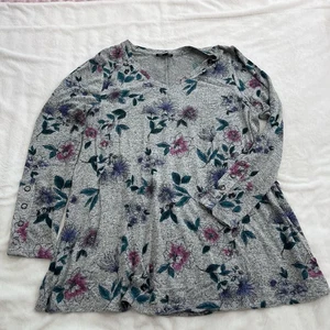 Lane Bryant superweiches Langarmshirt grau geblümt 14/16 - Bild 1 von 7