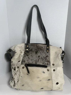 Myra Leather & Cowhide Large Tote Bag Cowgirl Boho Handmade Purse - Image 1 of 4