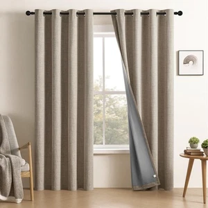 100% Blackout Window Curtains 84 inches Long 2 Panels Set, Faux Linen Look Th... - Picture 1 of 9