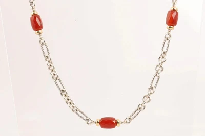 Collar de cuentas de cornalina de cadena de oro 925 y 18k David Yurman 32" (81,52 g.) Foto 1 de 4