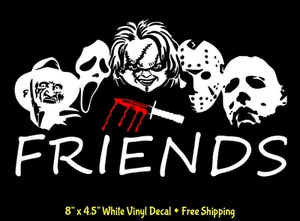 Friends Horror Characters Jason Chucky Myers Fred Ghost face 8" White Decal - Picture 1 of 2