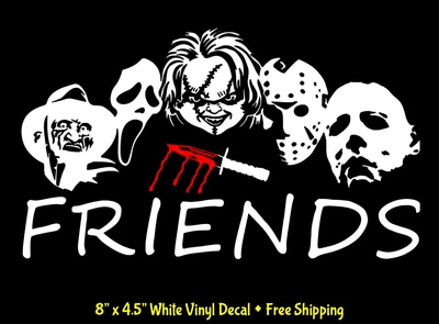 SIGNAGE CAFE Friends Horror Characters Jason Chucky Myers Fred Ghost face 8" White Decal